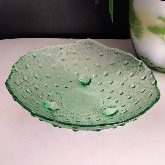 💥💥Vintage Clear Green 3 Footed Hobnail Open Candy Dish 8” X Apprx 3” Tall - Picture 4 of 8